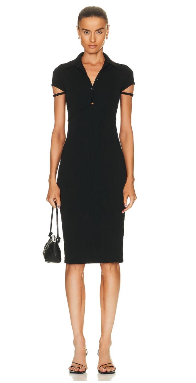 Helmut Lang Dress Large Cardi Ribbed Collared Cut Out Cardigan Midi Black Luxury